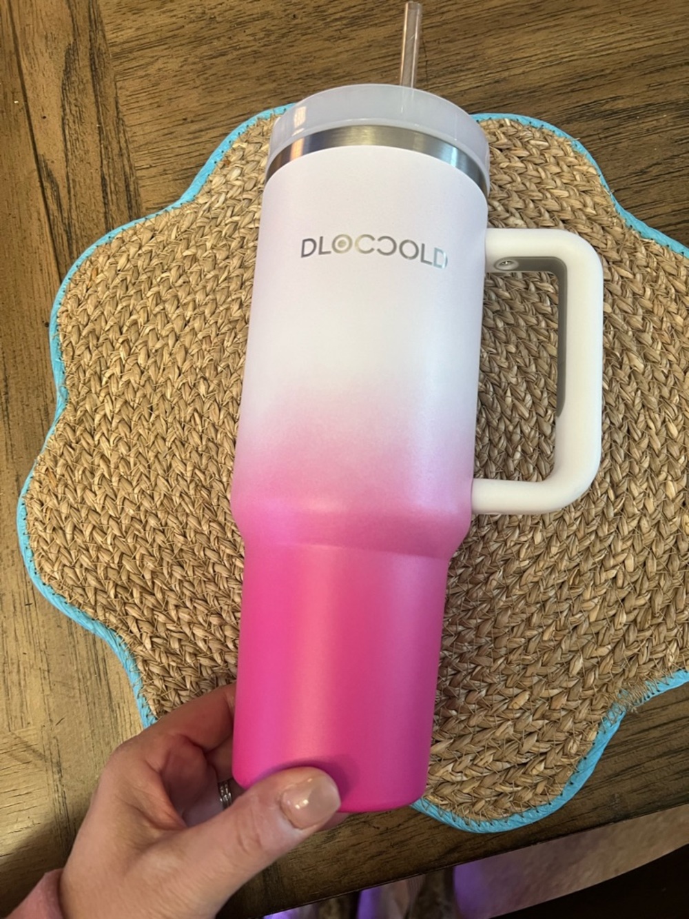 DlOCold Ombre Pink & White Insulated Travel Mug with Handle